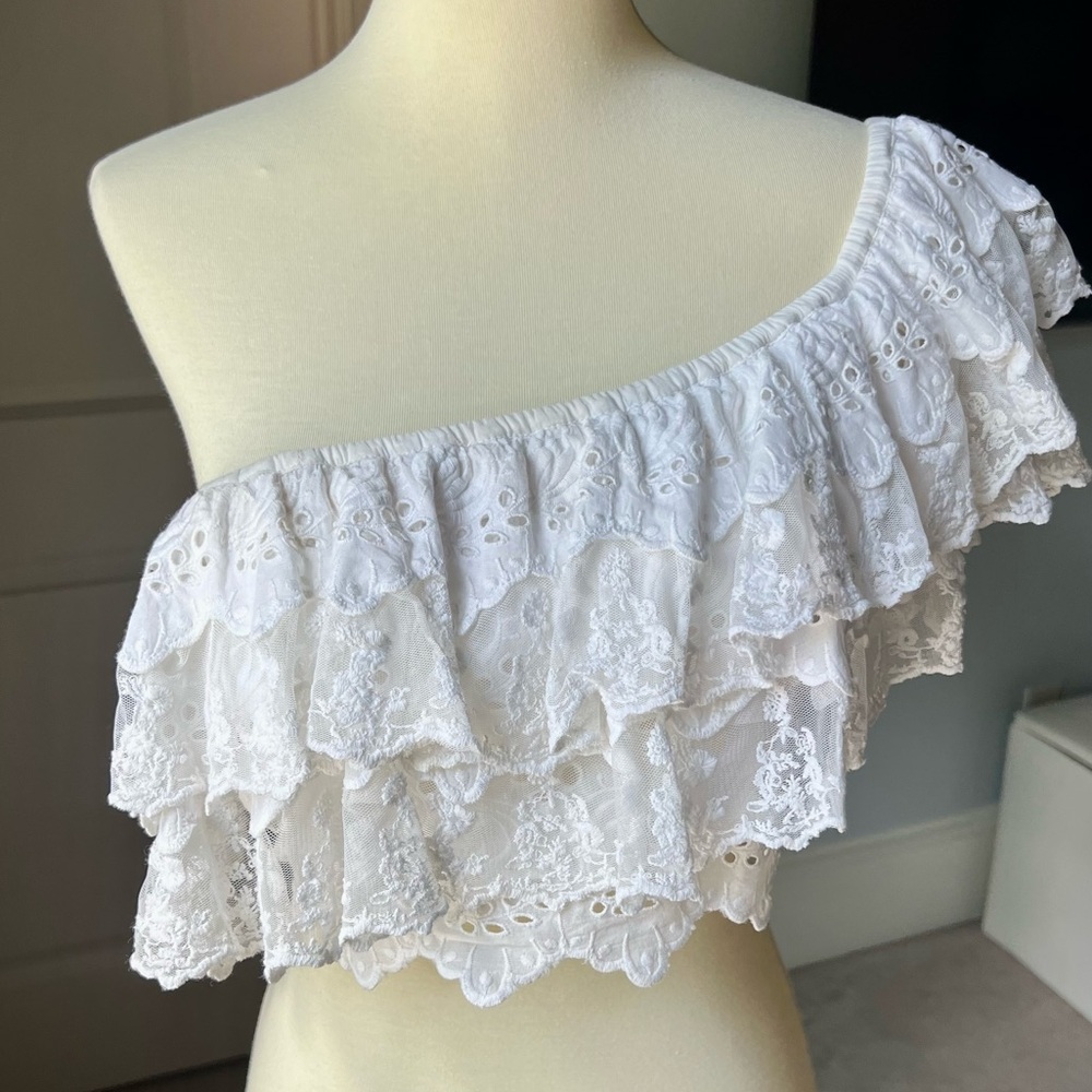 REVOLVE White Lace One-Shoulder Top - Picture 4 of 4